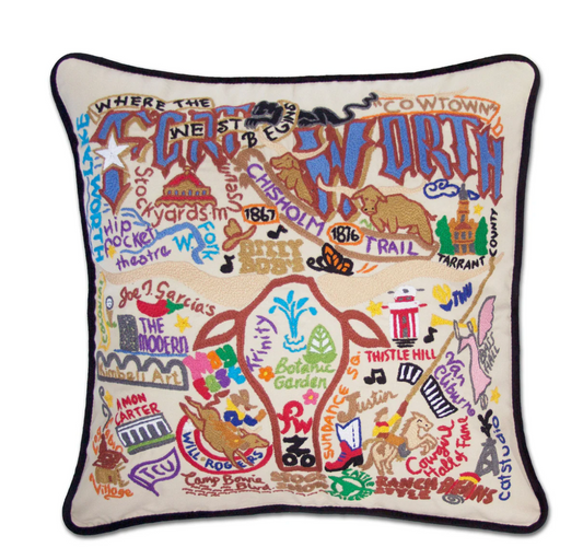 Fort Worth Hand-Embroidered Pillow