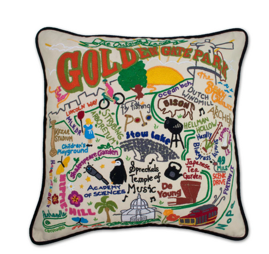 Golden Gate Park Hand-Embroidered Pillow