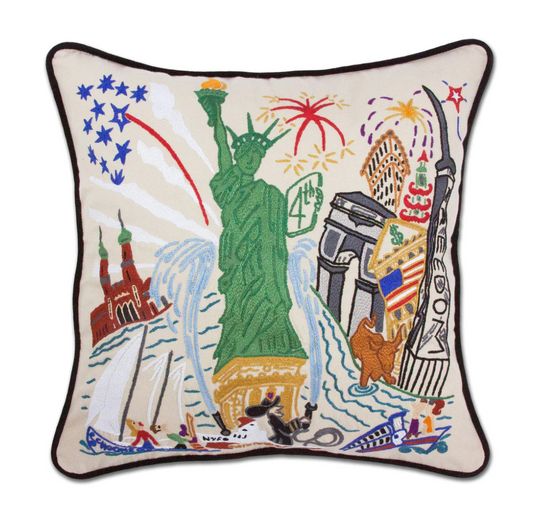 Lady Liberty Hand-Embroidered Pillow