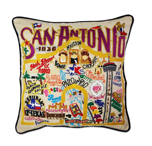 San Antonio Hand-Embroidered Pillow