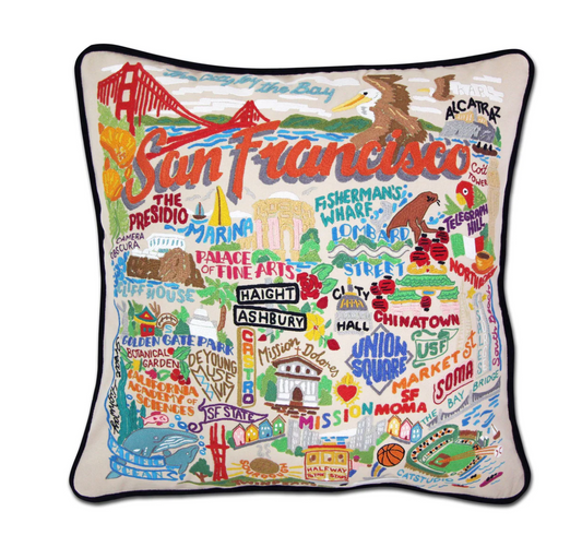 San Francisco City Hand-Embroidered Pillow