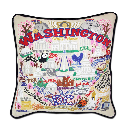 Washington DC Hand-Embroidered Pillow