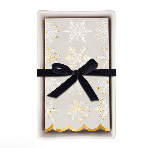 Ceramic Guest Napkin Tray + Napkins - Snowflakes