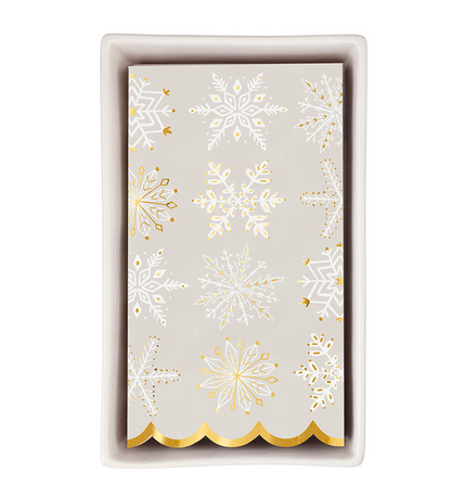 Ceramic Guest Napkin Tray + Napkins - Snowflakes