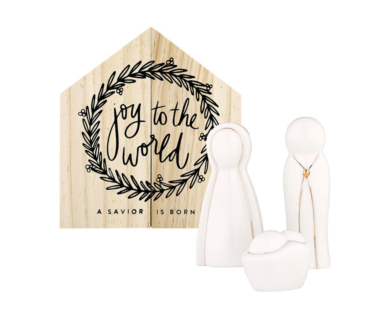 Ceramic Figurines Pine Wood Box - Holy Family - Large