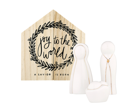Ceramic Figurines Pine Wood Box - Holy Family - Large