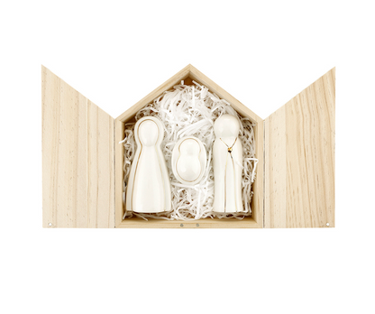 Ceramic Figurines Pine Wood Box - Holy Family - Large