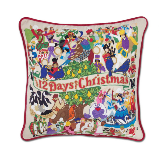 12 Days of Christmas Hand-Embroidered Pillow