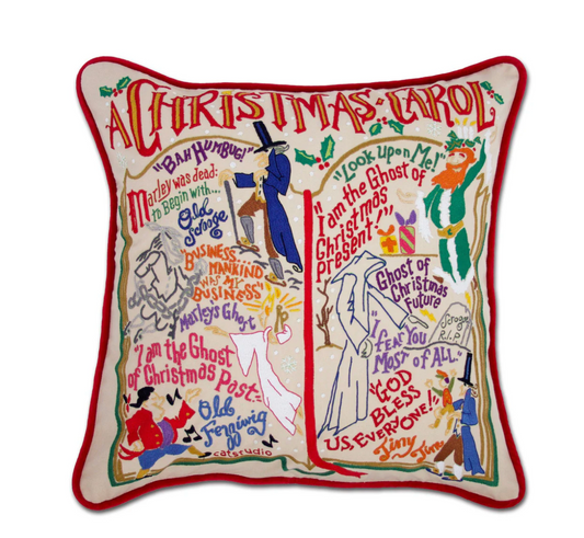 Christmas Carol Hand-Embroidered Pillow