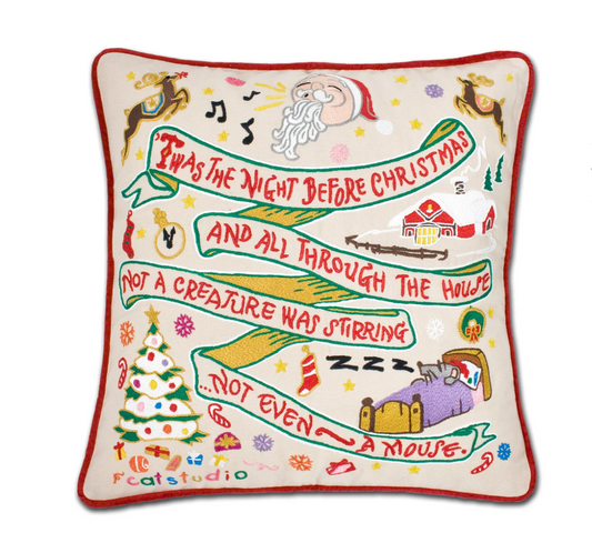 Night Before Christmas Hand-Embroidered Pillow