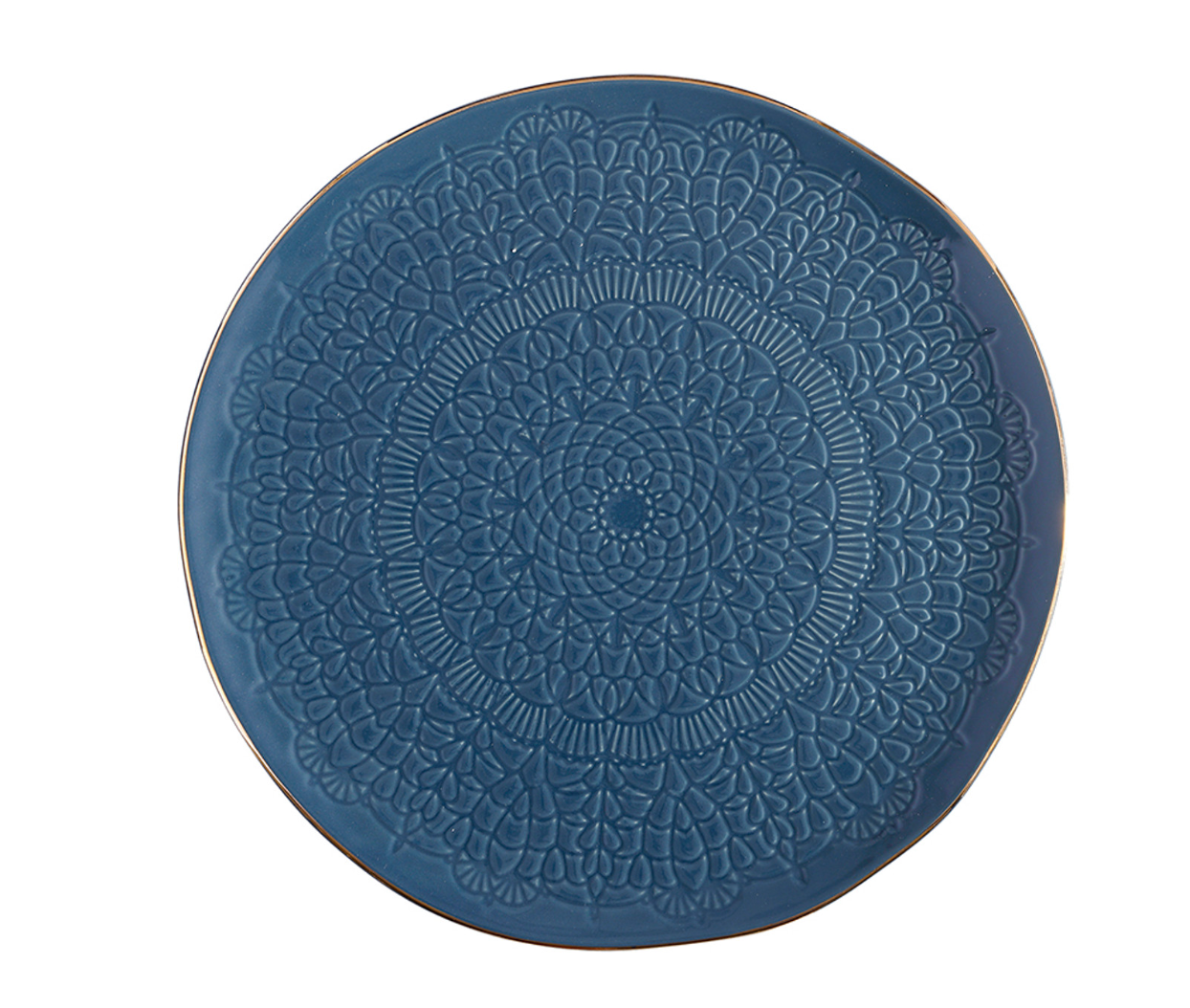 Gold Rim Stamped Ceramic Platter - 10" Dia