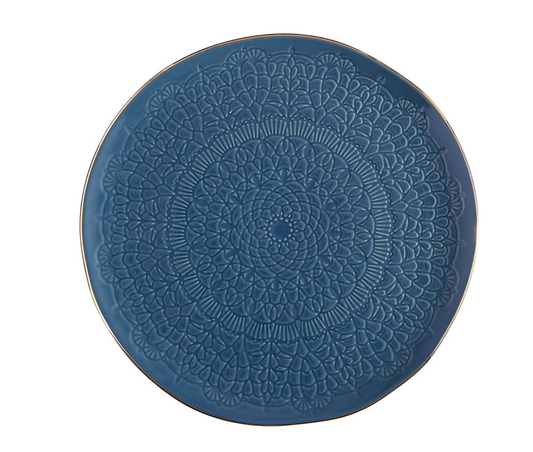 Gold Rim Stamped Ceramic Platter - 10" Dia
