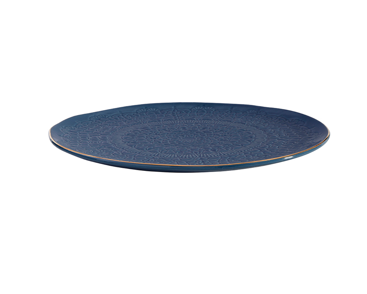 Gold Rim Stamped Ceramic Platter - 10" Dia