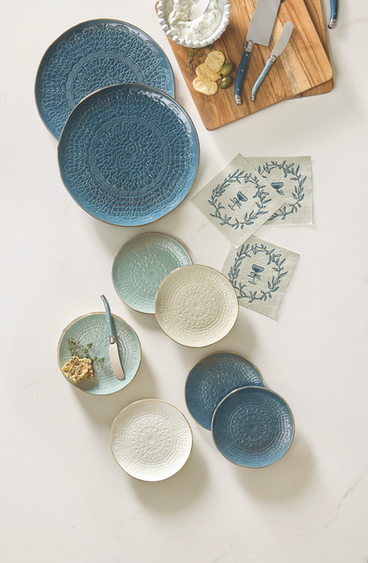 Blue Gold Rim Stamped Plates - Set of 4
