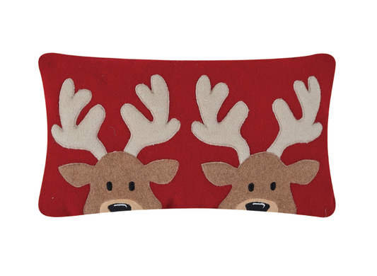 Felt Reindeer Embroidered Pillow