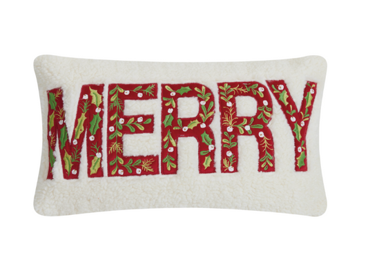Merry Sherpa Embroidered Pillow