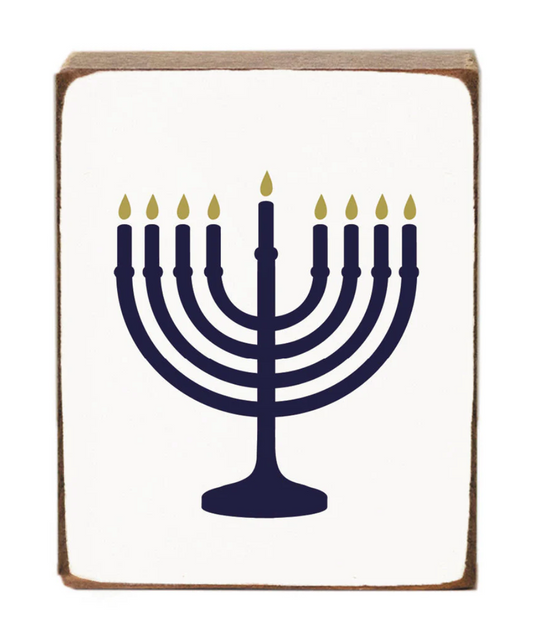 Menorah Decorative Wooden Block
