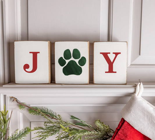 Joy Paw Print Decorative Wooden Block Bundle