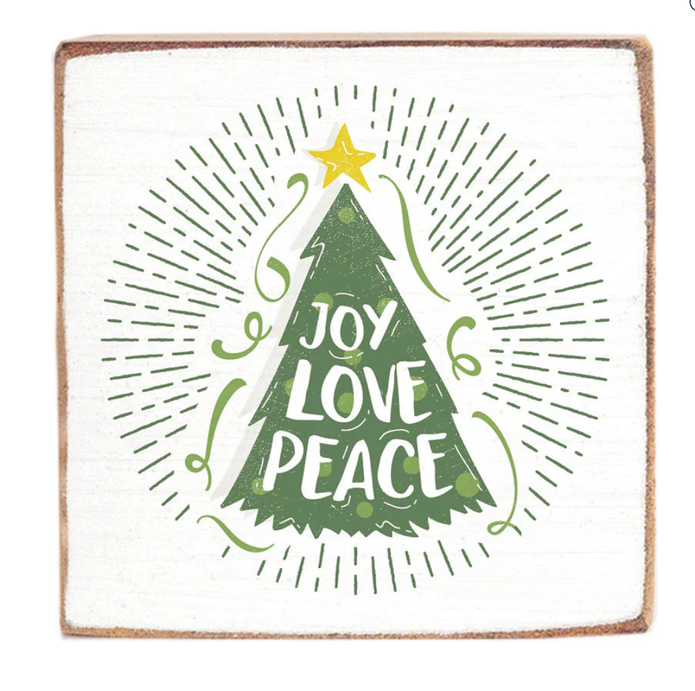 Joy Love Peace Holiday Season Wishes Wood Block