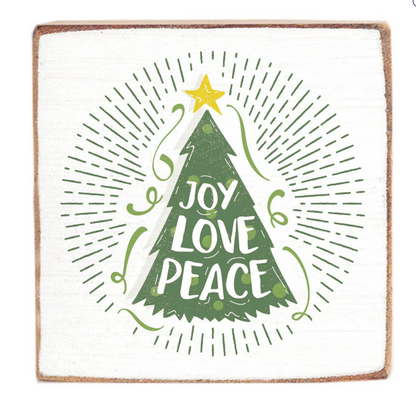 Joy Love Peace Holiday Season Wishes Wood Block