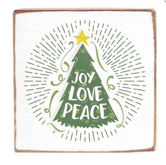 Joy Love Peace Holiday Season Wishes Wood Block