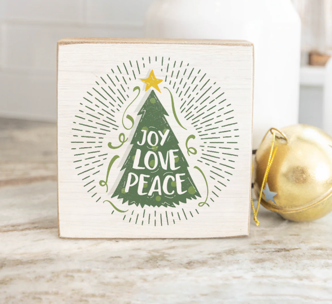 Joy Love Peace Holiday Season Wishes Wood Block