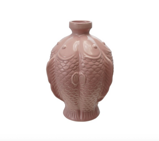 6-1/4" Rd x 8-1/2"H Stoneware Fish Vase