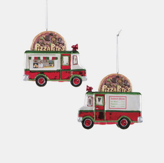 Pizza Truck Glass Ornament