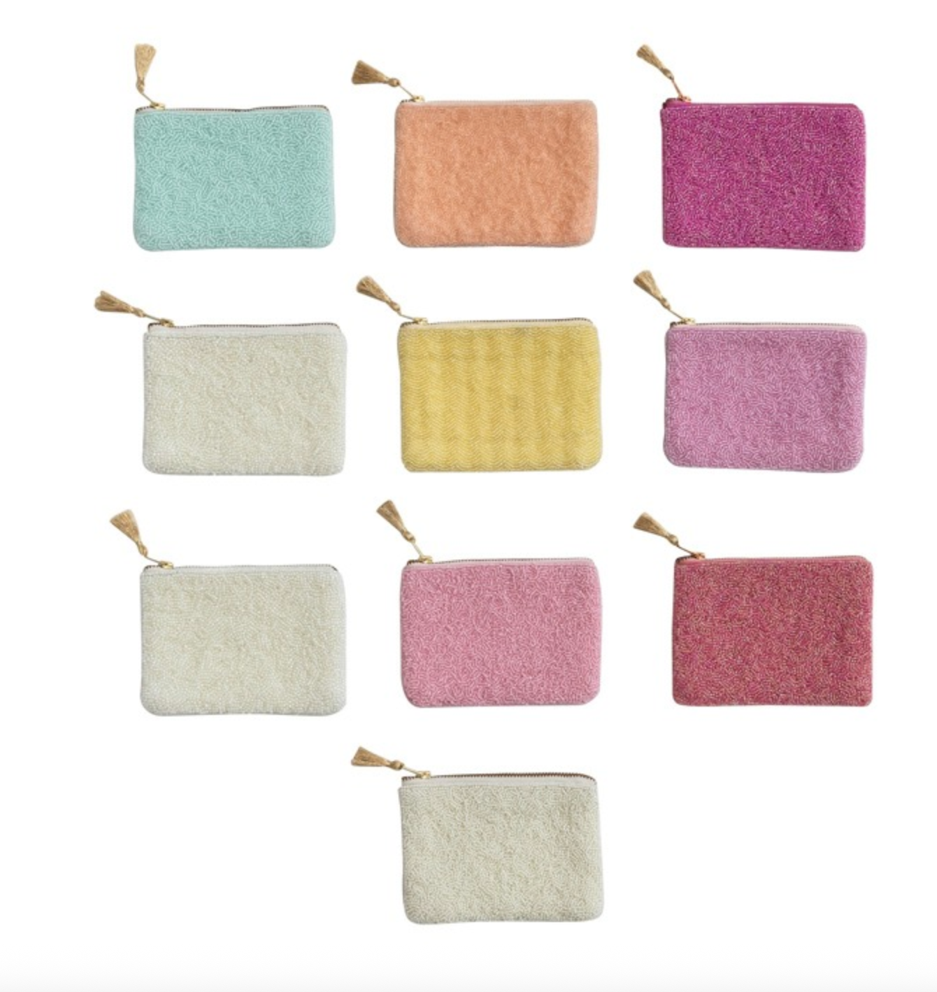 Beaded Cotton Blend Zip Pouch