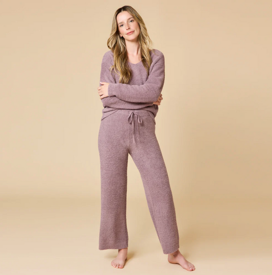 Solid Marshmallow V-Neck Lounge Set - Driftwood