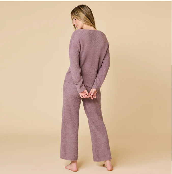 Solid Marshmallow V-Neck Lounge Set - Driftwood