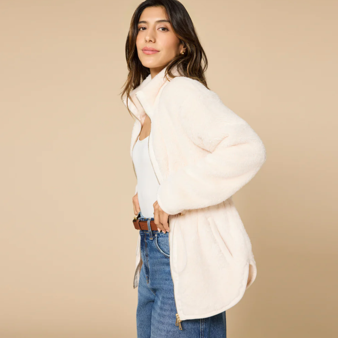 Dream Plush Zip Jacket - Almond