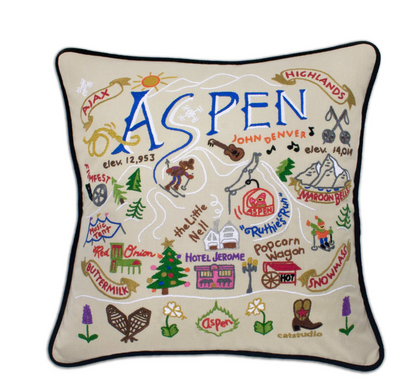 Ski Aspen Hand-Embroidered Pillow