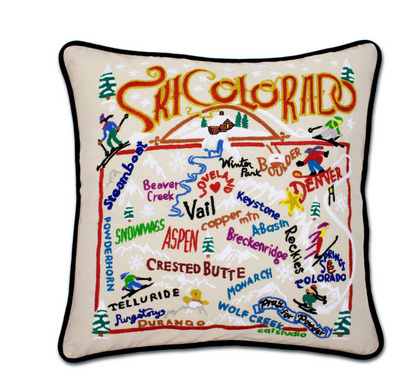 Ski Colorado Hand-Embroidered Pillow