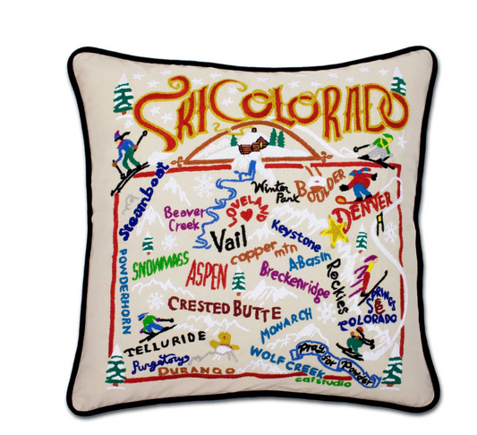 Ski Colorado Hand-Embroidered Pillow