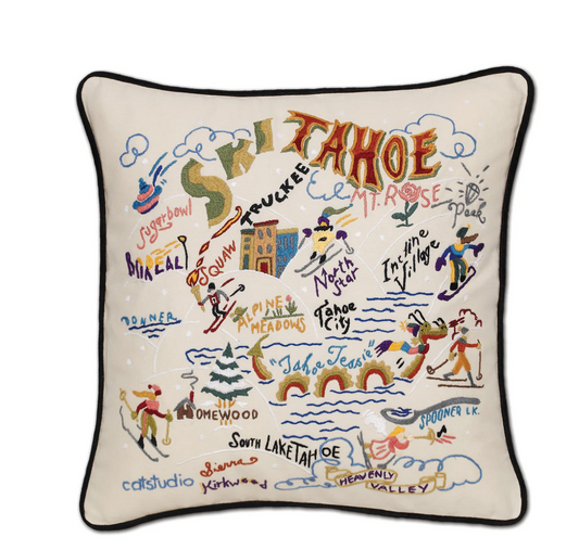 Ski Tahoe Hand-Embroidered Pillow