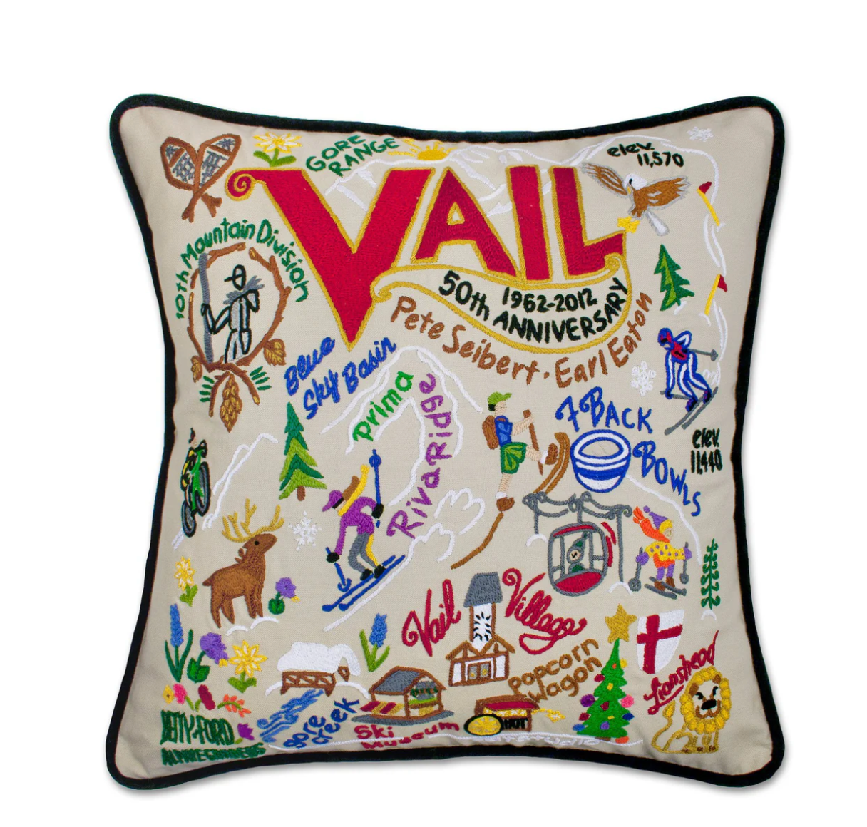 Ski Vail Hand-Embroidered Pillow