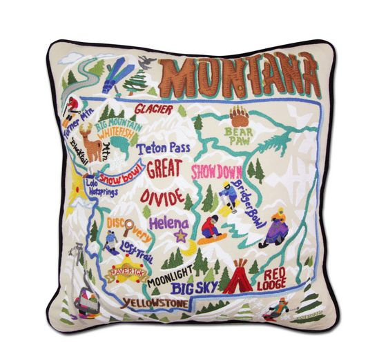 Ski Montana Hand-Embroidered Pillow