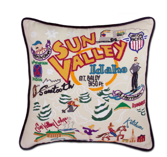 Ski Sun Valley Hand-Embroidered Pillow