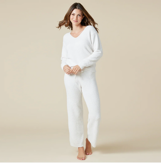 Solid Marshmallow V-Neck Lounge Set - Almond
