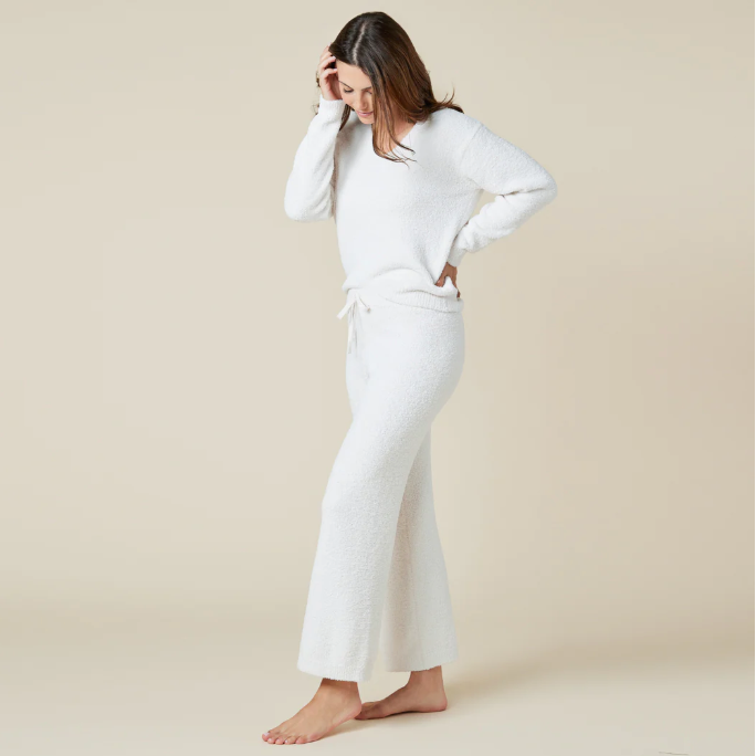 Solid Marshmallow V-Neck Lounge Set - Almond