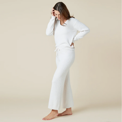 Solid Marshmallow V-Neck Lounge Set - Almond