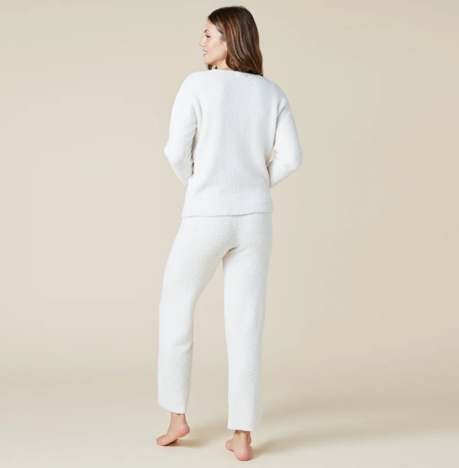 Solid Marshmallow V-Neck Lounge Set - Almond