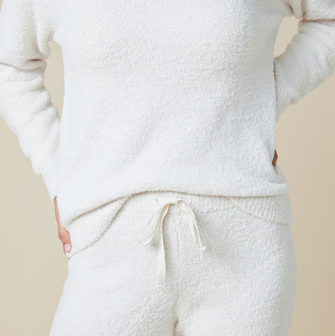 Solid Marshmallow V-Neck Lounge Set - Almond