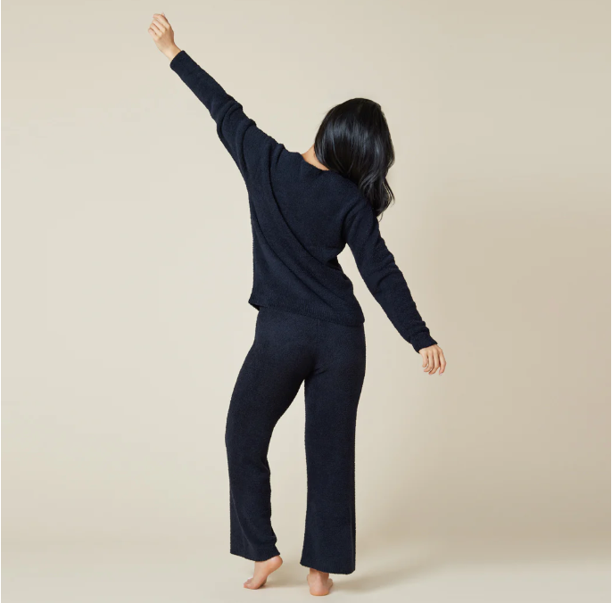 Solid Marshmallow V-Neck Lounge Set - Black