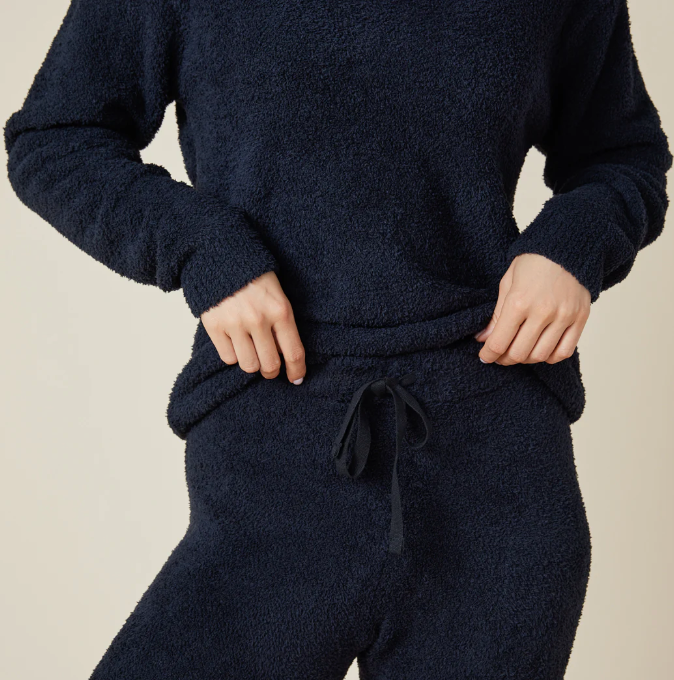 Solid Marshmallow V-Neck Lounge Set - Black