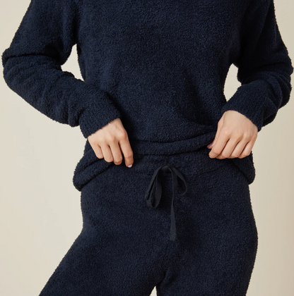 Solid Marshmallow V-Neck Lounge Set - Black