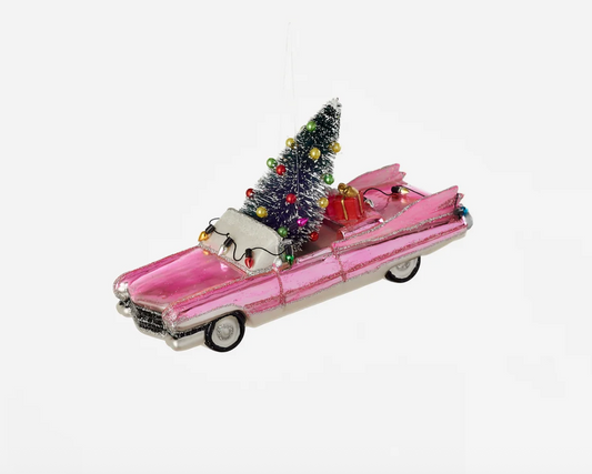 Oversized Pink Cadillac with Tree Ornament