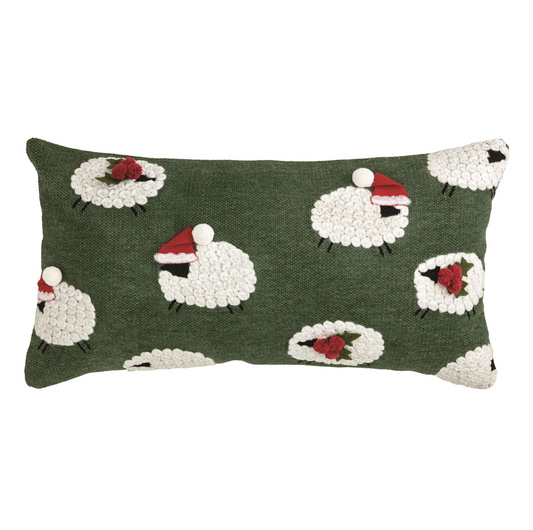 Lumbar Farm Dhurrie Pillow with Santa Sheep