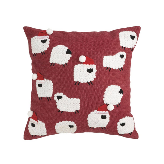 Square Farm Dhurrie Pillow with Santa Sheep